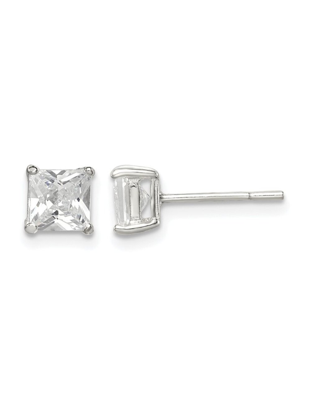 Sterling Silver 5mm Princess Cut CZ Basket Set Stud Earrings - Square Studs